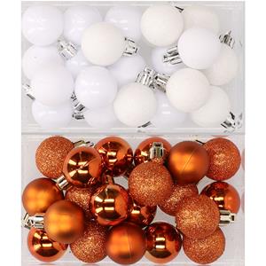 Kunststof kerstballen oranje met wit set van 40x stuks 3 cm -