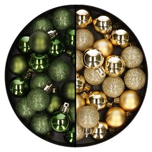 40x stuks kleine kunststof kerstballen donkergroen en goud 3 cm -