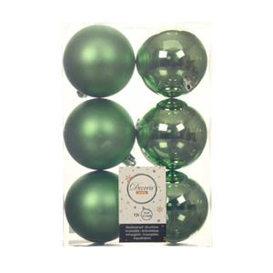 Decoris 12x stuks kunststof kerstballen groen 8 cm glans/mat -