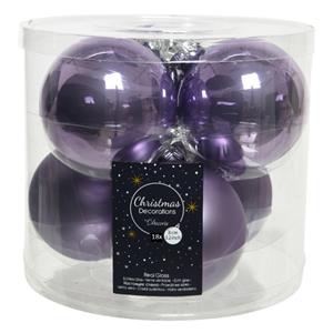 Decoris 18x stuks glazen kerstballen heide lila paars 8 cm mat/glans -
