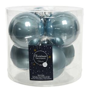 Decoris 18x stuks glazen kerstballen lichtblauw 8 cm mat/glans -