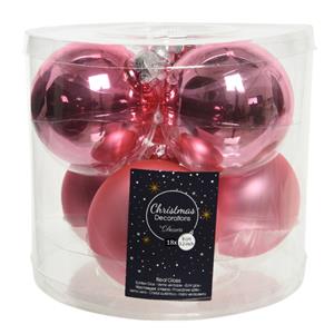 Decoris 18x stuks glazen kerstballen lippenstift roze 8 cm mat/glans -