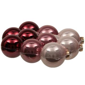 Othmara decorations 18x stuks glazen kerstballen roze tinten 8 cm mat/glans -
