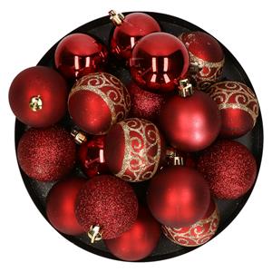 Kunststof kerstballen 20x stuks rood mix 6 cm -