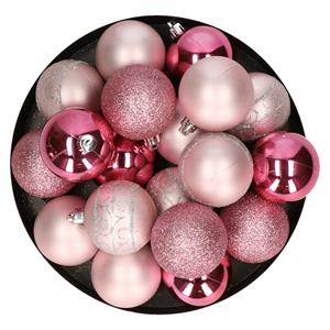 Kunststof kerstballen 20x stuks roze mix 6 cm -