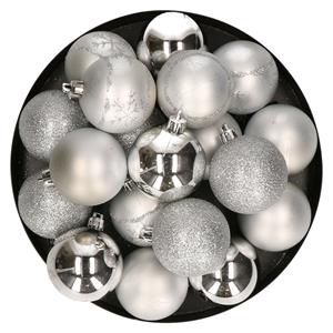 Kunststof kerstballen 20x stuks zilver mix 6 cm -