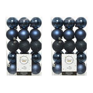 Decoris 60x stuks kunststof kerstballen donkerblauw (night blue) 6 cm glans/mat/glitter -