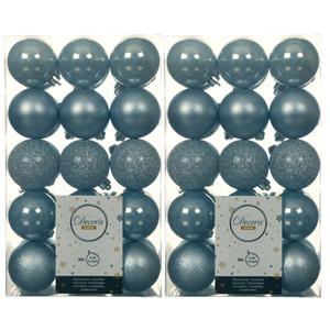 Decoris 60x stuks kunststof kerstballen lichtblauw 6 cm glans/mat/glitter -