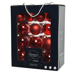 Decoris 52x stuks glazen kerstballen rood 5, 6 en 7 cm mat/glans -