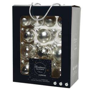 Decoris 52x stuks glazen kerstballen zilver 5, 6 en 7 cm mat/glans -
