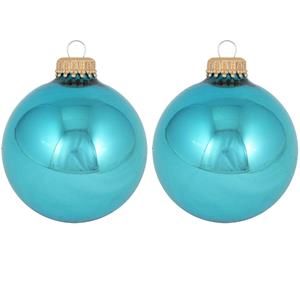 Krebs 24x Turquoise blauwe glazen kerstballen glans 7 cm kerstboomversiering -