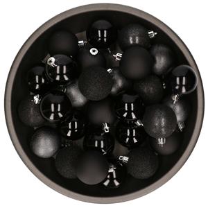 Kunststof kerstballen 48x stuks zwart 6 cm -
