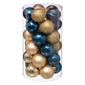 60x stuks kerstballen mix blauw/champagne glans en mat kunststof 6 cm -