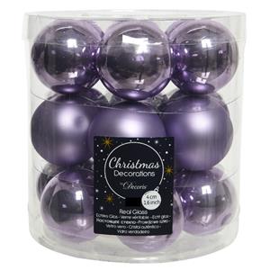 Decoris 36x stuks kleine glazen kerstballen heide lila paars 4 cm mat/glans -