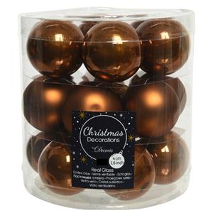 Decoris 36x stuks kleine glazen kerstballen kaneel bruin 4 cm mat/glans -