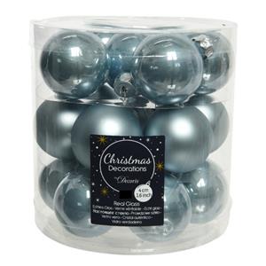 Decoris 36x stuks kleine glazen kerstballen lichtblauw 4 cm mat/glans -