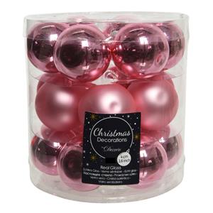 Decoris 36x stuks kleine glazen kerstballen lippenstift roze 4 cm mat/glans -
