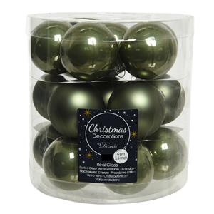 Decoris 36x stuks kleine glazen kerstballen mos groen 4 cm mat/glans -