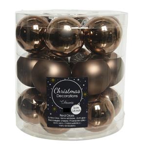 Decoris 36x stuks kleine glazen kerstballen walnoot bruin 4 cm mat/glans -