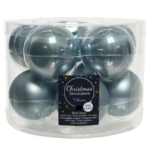 Decoris 20x stuks glazen kerstballen lichtblauw 6 cm mat/glans -