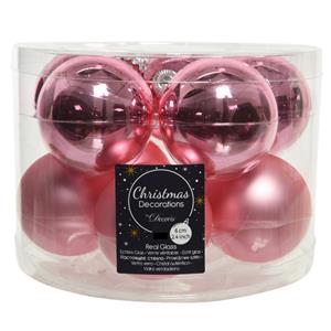 Decoris 20x stuks glazen kerstballen lippenstift roze 6 cm mat/glans -