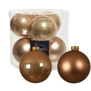 Decoris 12x stuks glazen kerstballen toffee bruin 10 cm mat/glans -