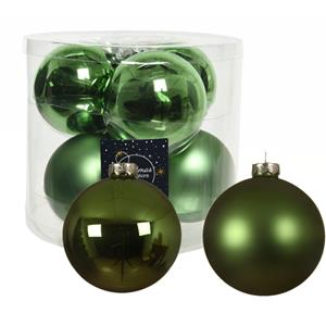 Decoris 12x stuks glazen kerstballen groen 10 cm mat/glans -