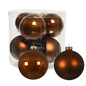 Decoris 12x stuks glazen kerstballen kaneel bruin 10 cm mat/glans -