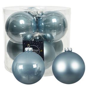 Decoris 12x stuks glazen kerstballen lichtblauw 10 cm mat/glans -