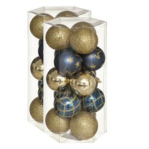 30x stuks kerstballen mix goud/blauw gedecoreerd kunststof 5 cm -