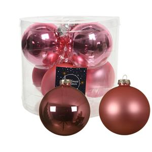 Decoris 12x stuks glazen kerstballen lippenstift roze 10 cm mat/glans -