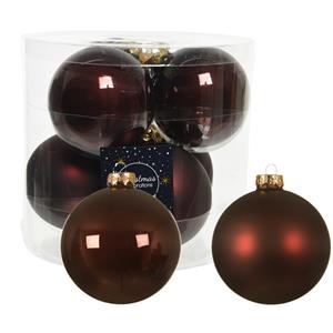 Decoris 12x stuks glazen kerstballen mahonie bruin 10 cm mat/glans -