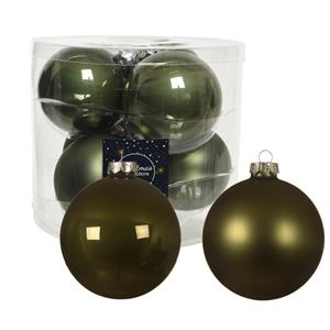 Decoris 12x stuks glazen kerstballen mos groen 10 cm mat/glans -