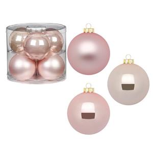 Christmas goods 12x stuks glazen kerstballen 10 cm parel roze glans en mat -