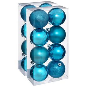 16x stuks kerstballen turquoise blauw glans en mat kunststof 7 cm -