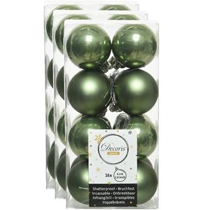Decoris 48x stuks kunststof kerstballen mos groen 4 cm glans/mat -