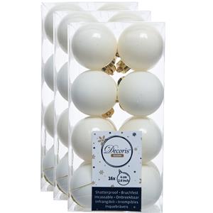 Decoris 48x stuks kunststof kerstballen wol wit 4 cm glans/mat -