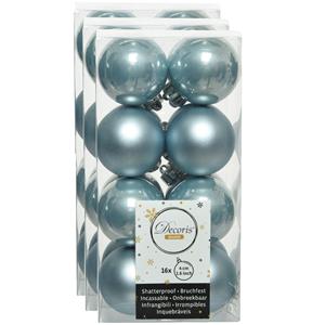 Decoris 48x stuks kunststof kerstballen lichtblauw 4 cm glans/mat -