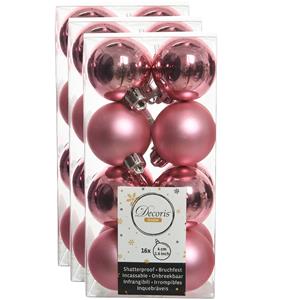 Decoris 48x stuks kunststof kerstballen lippenstift roze 4 cm glans/mat -