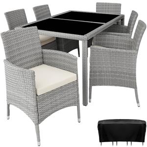 Tectake uxe Wicker Zitgroep Porto 6 + 1 ichtgrijs - 404323