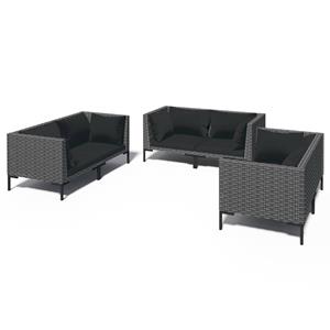 VidaXL 6-delige Loungeset Met Kussens Poly Rattan Donkergrijs