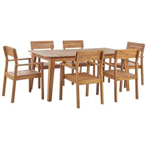 beliani Gartenmöbel Set Akazienholz hellbraun Gartentisch mit 6 Stühlen modern Fornelli - Heller Holzfarbton