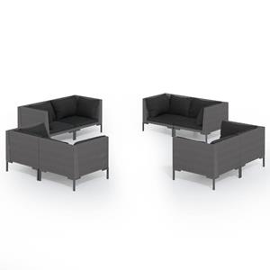 VidaXL 8-delige Loungeset Met Kussens Poly Rattan Donkergrijs