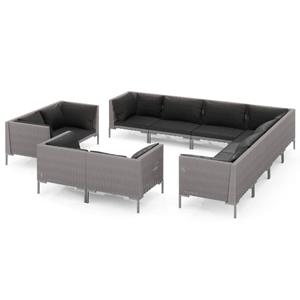 bonnevie 11-tlg. Garten-Lounge-Set,Gartenmöbel-Set mit Auflagen Poly Rattan Dunkelgrau vidaXL