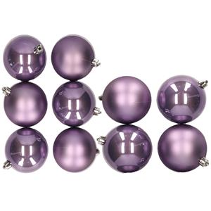 Decoris 10x stuks kunststof kerstballen lila paars 8 en 10 cm -