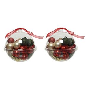 Decoris 60x stuks kleine kunststof kerstballen rood/donkergroen/champagne 3 cm -