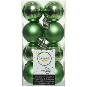 Decoris 16x stuks kunststof kerstballen groen 4 cm glans/mat -