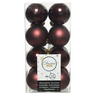 Decoris 16x stuks kunststof kerstballen mahonie bruin 4 cm glans/mat -