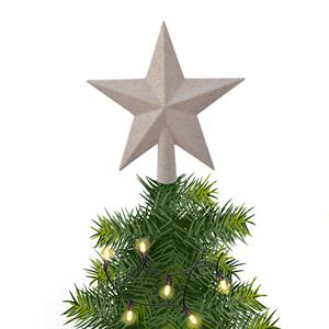 Decoris Kunststof piek kerst ster wol wit met glitters H19 cm -