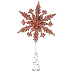 Kunststof kerstboom 3D sneeuwvlok piek glitter donker roze/rose 20 cm -